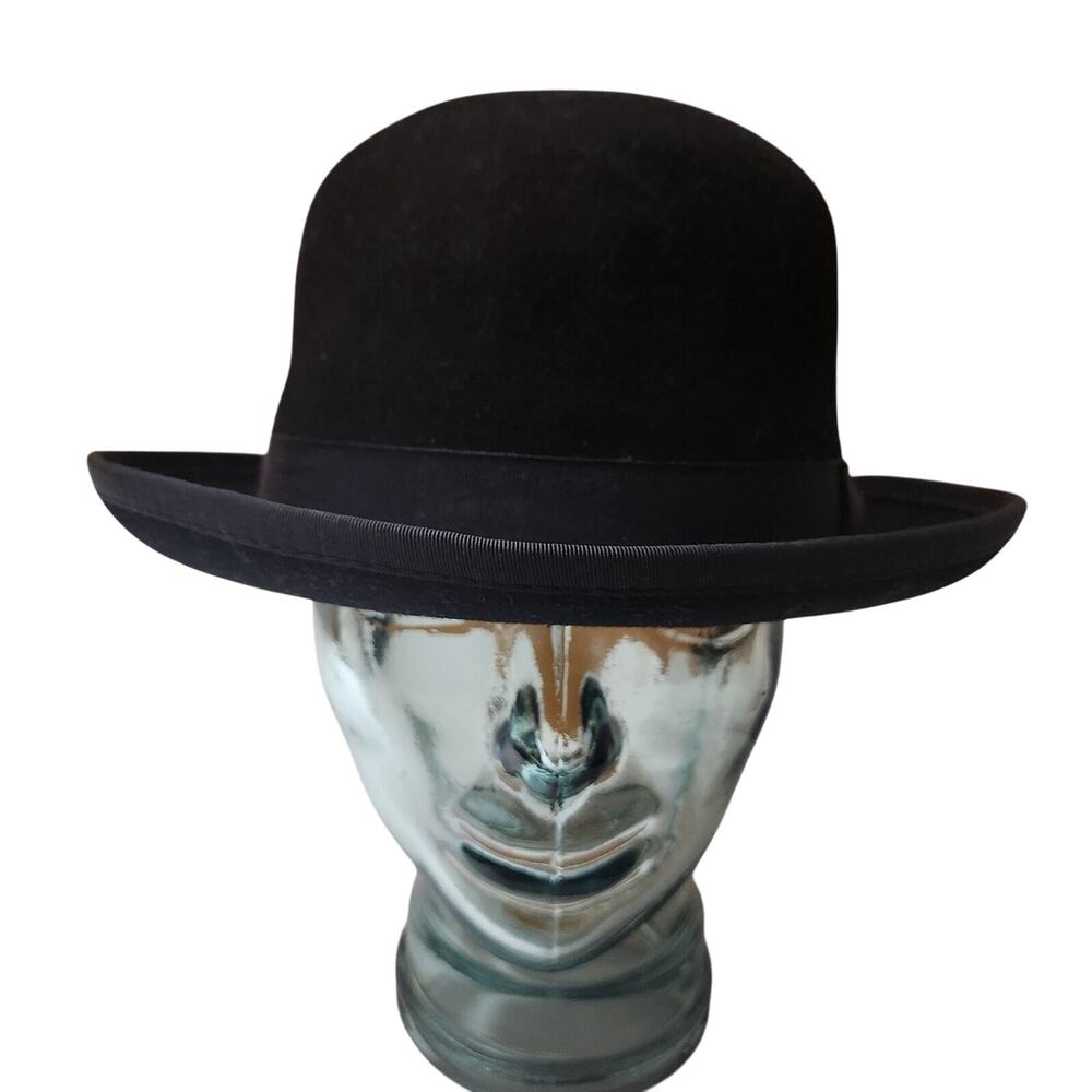 Dorfman Pacific Men's Bowler Derby Hat Black Round Crown Roll up Brim Formal L